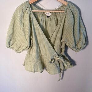 Universal Thread Sage Green Wrap Top | 100% Cotton Casual Blouse